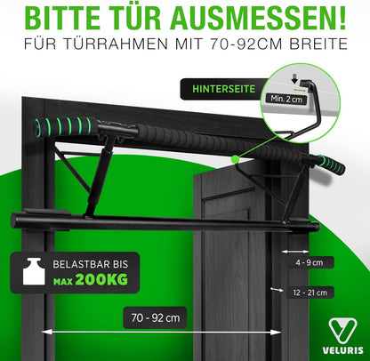 Klimmzugstange Türrahmen - Stark Belastbare Pull up Bar [Bis 200 KG]- Türreck Ohne Aufbau - 20 Cm Höher Im Rahmen - Auch Für Dips&Push Ups (Abgerundet)