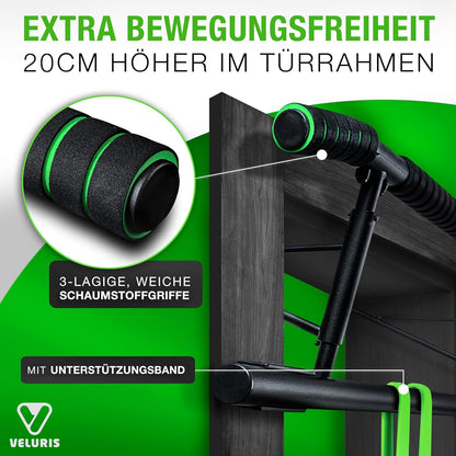 Klimmzugstange Türrahmen - Stark Belastbare Pull up Bar [Bis 200 KG]- Türreck Ohne Aufbau - 20 Cm Höher Im Rahmen - Auch Für Dips&Push Ups (Abgerundet)